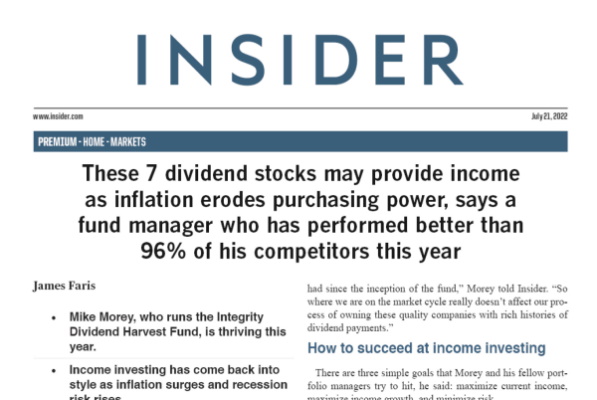 These 7 Dividend Stocks May Provide Income as Inflation Erodes Purchasing Power:  Dividend Harvest Fund & Mike Morey Featured in Business Insider