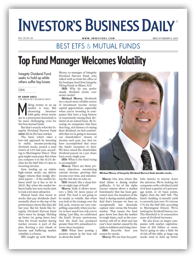 Top Fund Manager Welcomes Volatility: Dividend Harvest Fund and Mike Morey Featured in Investor’s Business Daily